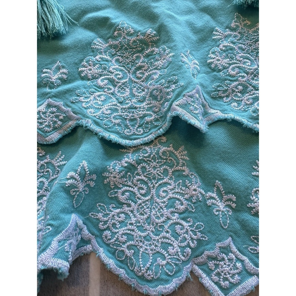 Ali‎ Miles Top Womens Large Blue Embroidered 3/4 Sleeve Tunic Peasant Tasseled - Picture 2 of 8